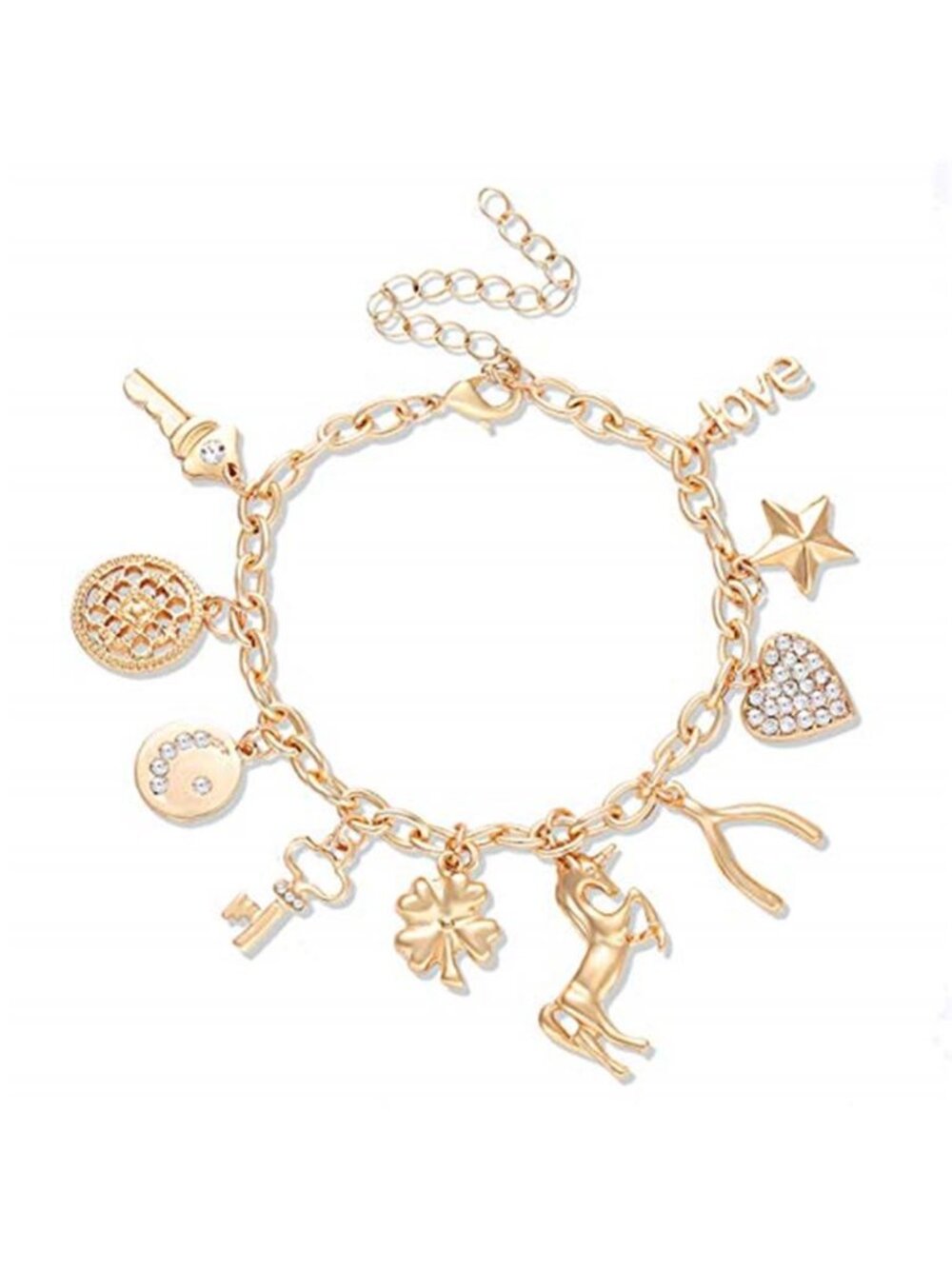 Charm Bracelet Womens Adjustable Bangle Heart Charms Cubic Zirconia Jewelry Gift